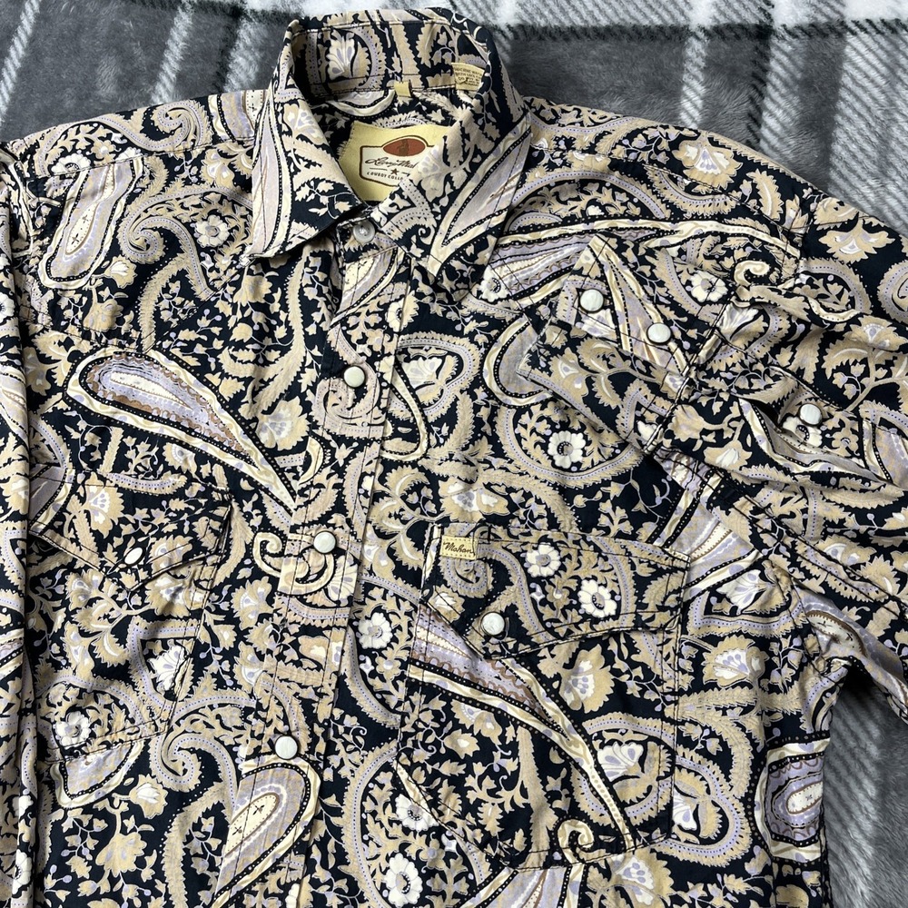 Larry Mahan Shirt Mens M Paisley Blue Pearl Snap Cowboy Collection - Picture 1 of 12
